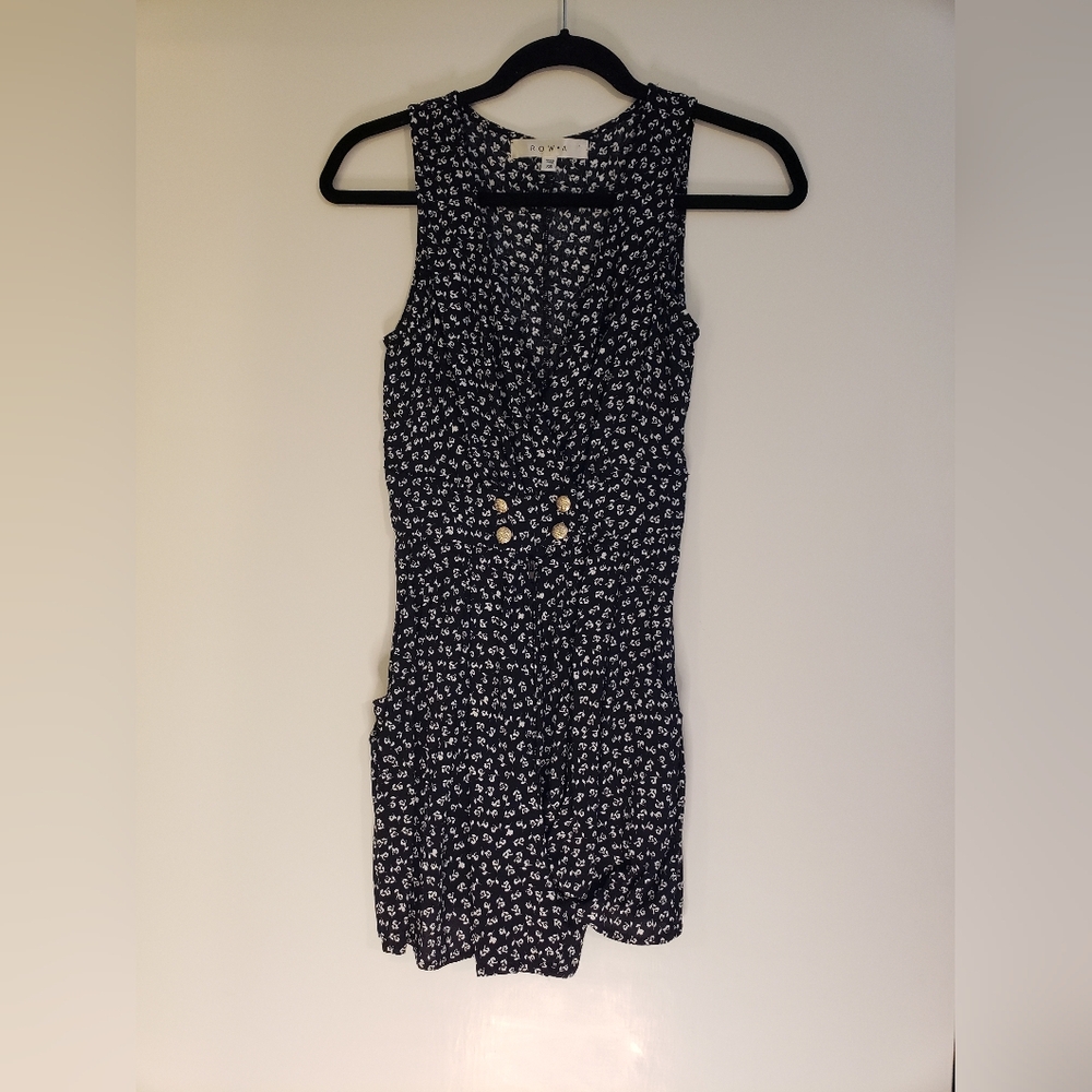Row A Double Breasted Romper Floral Black White XS NWT